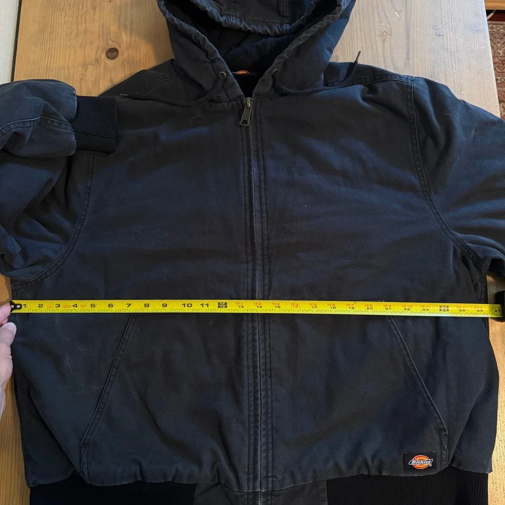 Dickies Mens Duck Canvas Hooded Work Jacket Black Quilted Lined Bomber Coat XL